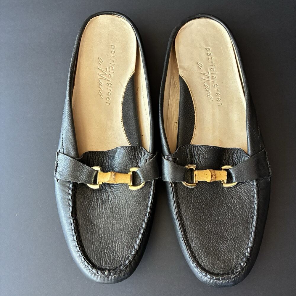 Patricia Green A Mano Island Bamboo Horsebit Slip On Mule Black Size 10M